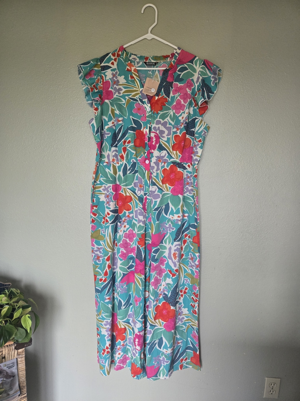BloomChic Jumpsuit Floral Print, Flutter Sleeve, Resort, Vacation, Wedding Guest